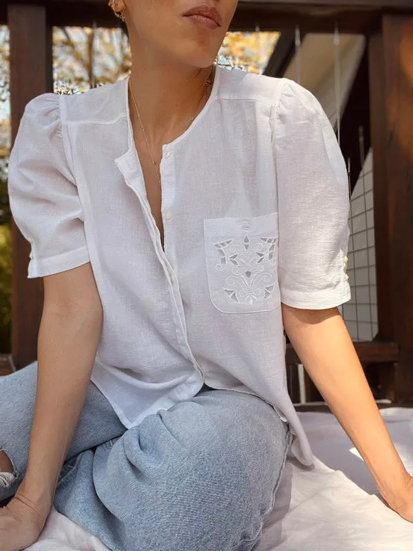 Vintage White Cotton Short-Sleeved Blouse sold by All the Wild Roses product image thumbnail 2