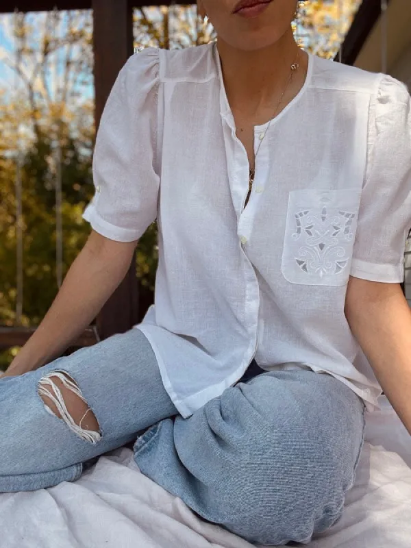 Vintage White Cotton Short-Sleeved Blouse sold by All the Wild Roses