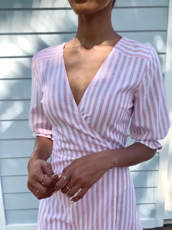 Lia Pink Stripe Cotton Wrap Dress sold by All the Wild Roses