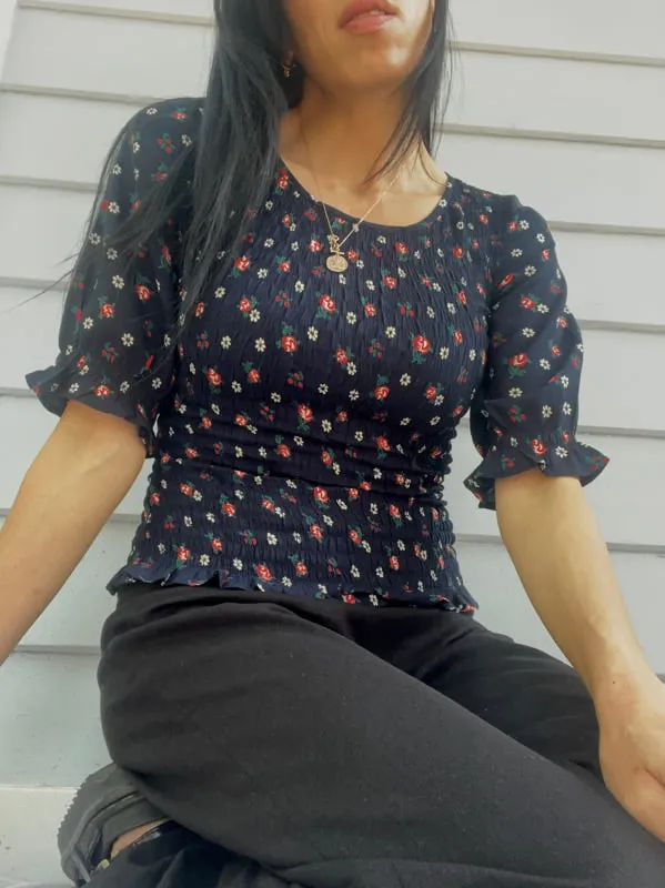 Christy Black Print Smocked Short Sleeve Top sold by All the Wild Roses product image thumbnail 2