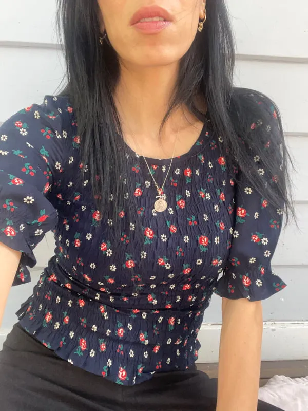 Christy Black Print Smocked Short Sleeve Top sold by All the Wild Roses product image thumbnail 3