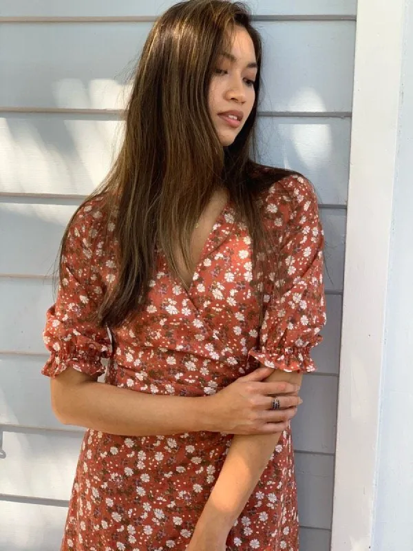 Lia Terracotta Cotton Wrap Dress sold by All the Wild Roses