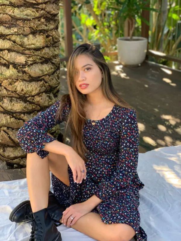 Carmen Black Floral Long Sleeve Midi Dress sold by All the Wild Roses