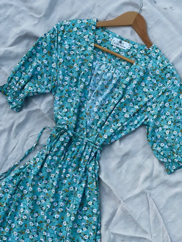 Lia Blue Floral Wrap Dress sold by All the Wild Roses