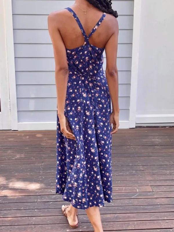 Nila Navy Floral Print Midi Dress sold by All the Wild Roses