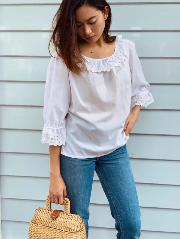 Vintage White Cotton Embroidered Top sold by All the Wild Roses