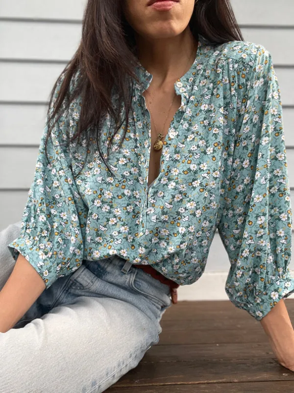 Marlow Blue Floral Long Sleeved Top sold by All the Wild Roses