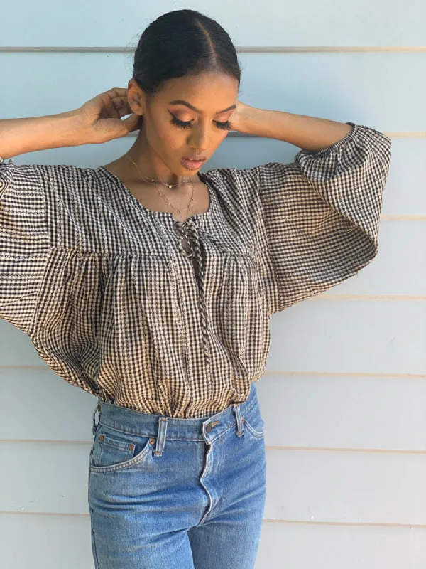 Natalia Black Gingham Blouse sold by All the Wild Roses