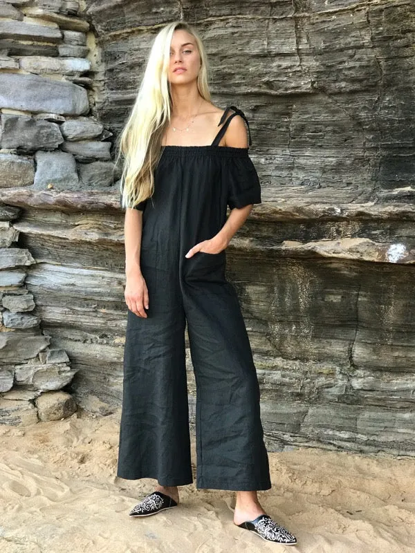Tia Black Linen Jumpsuit sold by All the Wild Roses product image thumbnail 5