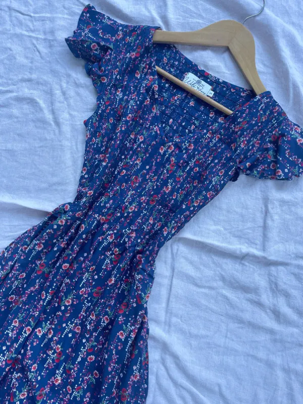 Blakely Blue Floral Midi Dress sold by All the Wild Roses