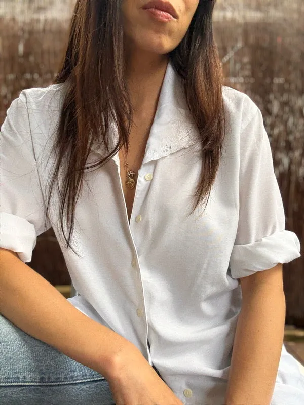 Vintage White Cotton Long Sleeve Shirt sold by All the Wild Roses
