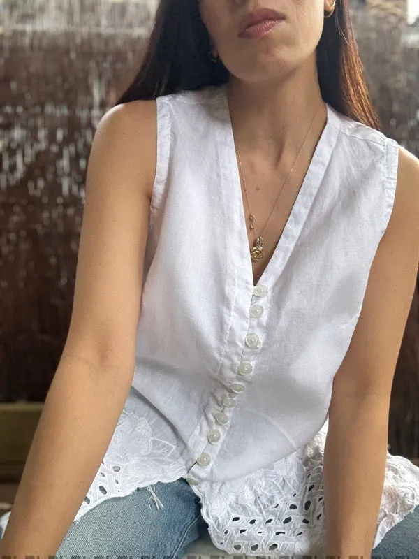 Vintage Linen Cotton Sleeveless Blouse sold by All the Wild Roses