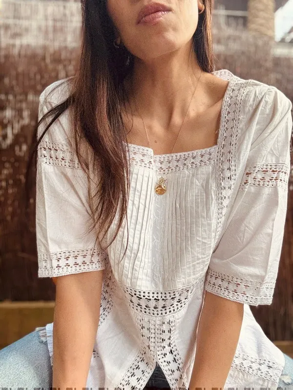 VIntage Cotton Lace Embroidered Blouse sold by All the Wild Roses