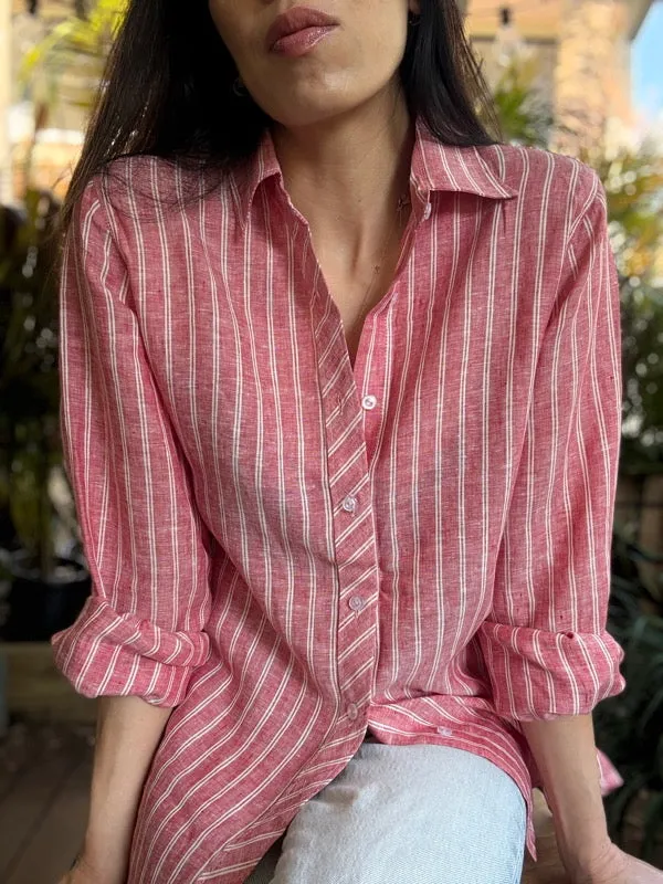 Birkin Linen Red Stripe Shirt sold by All the Wild Roses