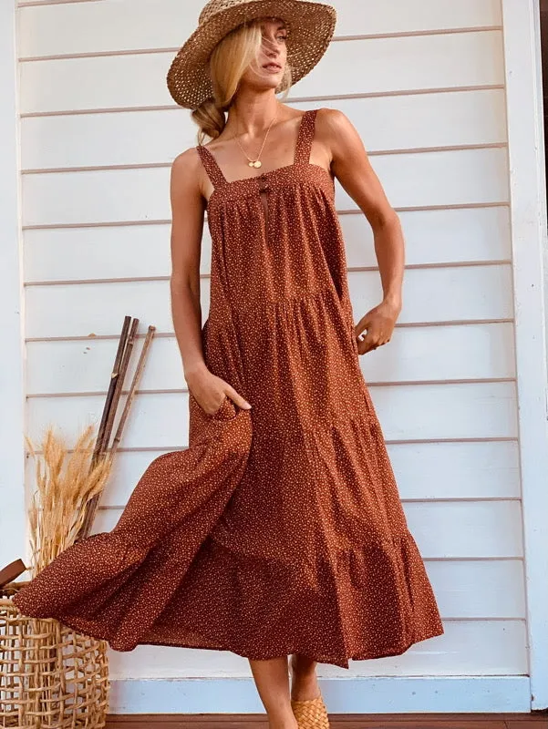 Arabella Terracotta Vintage Print Cotton Dress sold by All the Wild Roses