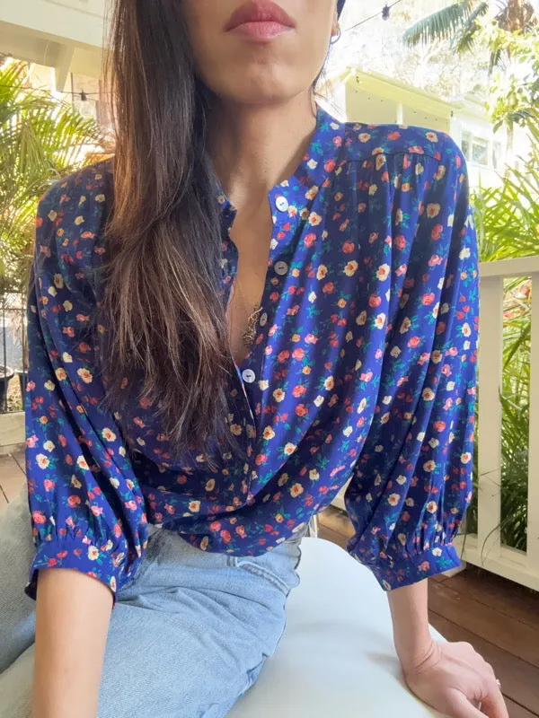 Marlow Cobalt Blue Floral Blouse sold by All the Wild Roses