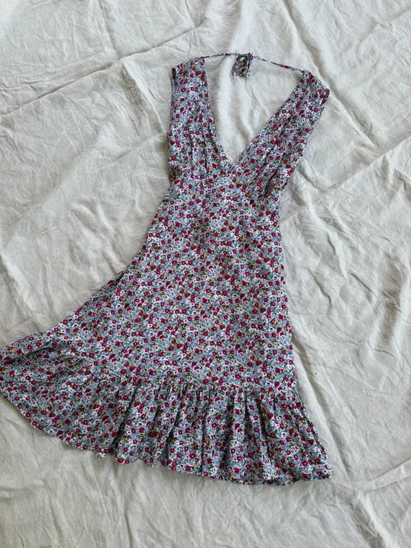 Alana Vintage Blue Floral Mini Dress sold by All the Wild Roses