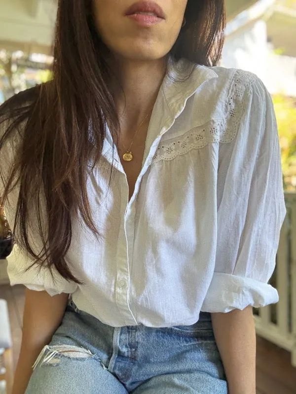Vintage White Cotton Long Sleeve Shirt sold by All the Wild Roses