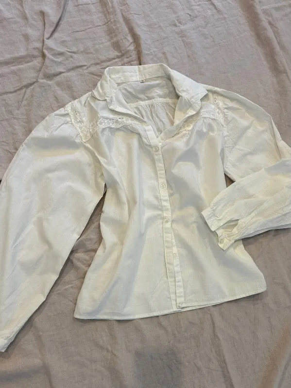 Vintage White Cotton Long Sleeve Shirt sold by All the Wild Roses product image thumbnail 3