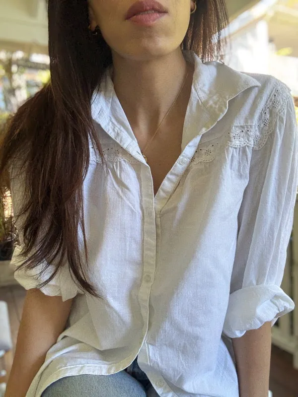 Vintage White Cotton Long Sleeve Shirt sold by All the Wild Roses product image thumbnail 2