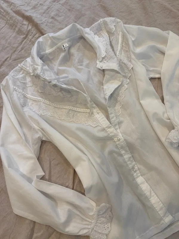 Vintage White Lace Cotton Long Sleeve Shirt sold by All the Wild Roses product image thumbnail 5