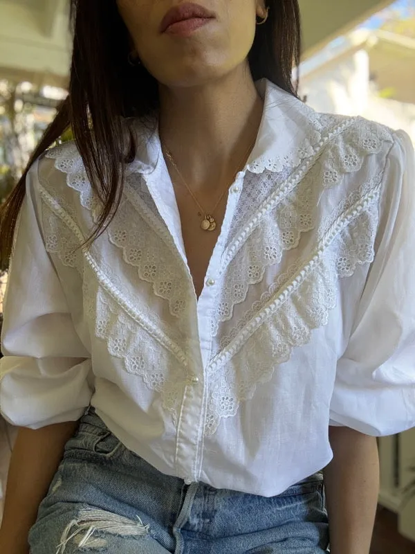 Vintage White Lace Cotton Long Sleeve Shirt sold by All the Wild Roses product image thumbnail 3