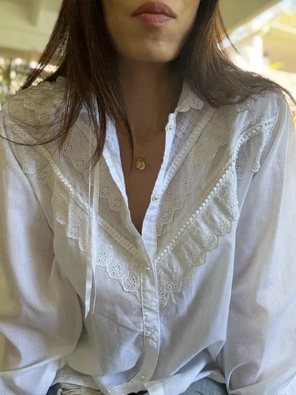Vintage White Lace Cotton Long Sleeve Shirt sold by All the Wild Roses product image thumbnail 2