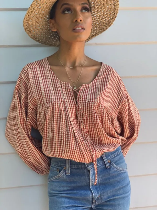 Natalia Red Gingham Blouse sold by All the Wild Roses