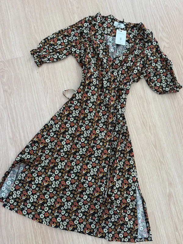 Lia Black Floral Cotton Wrap Dress sold by All the Wild Roses