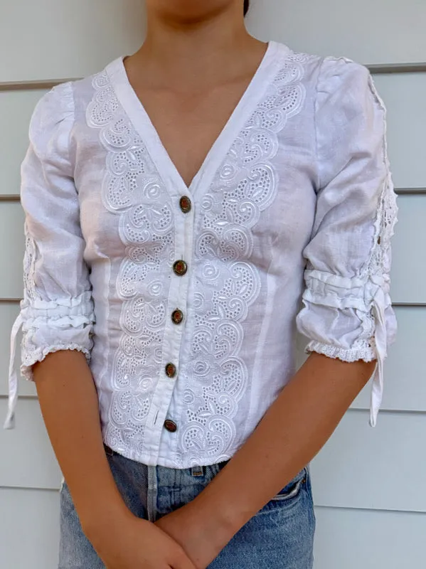 Vintage White Embroidered Cotton Blouse made by All the Wild Roses
