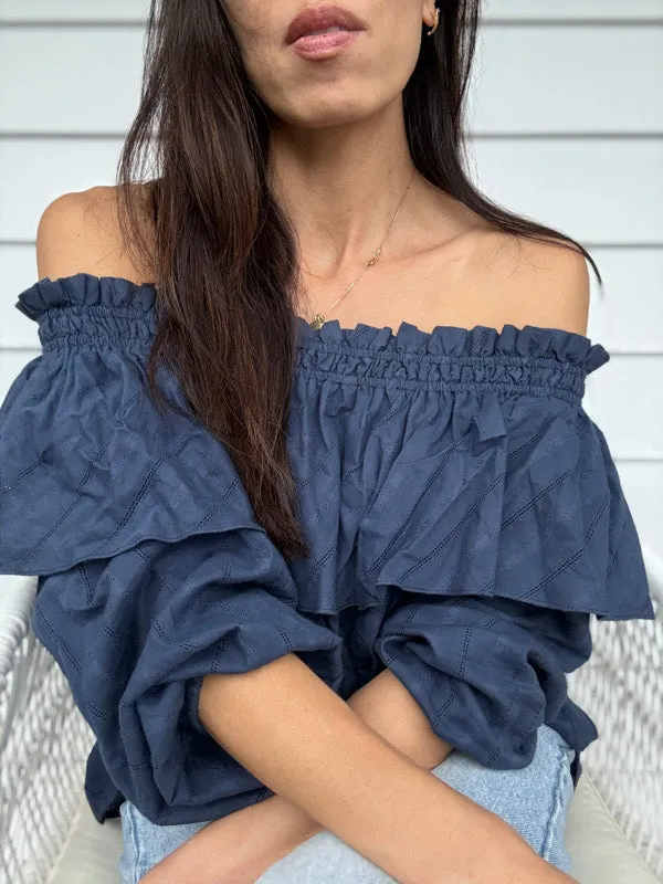 Capri Navy Embroidered Cotton Top sold by All the Wild Roses product image thumbnail 3