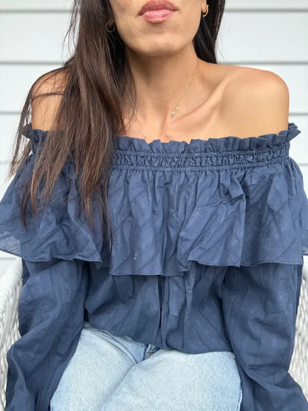 Capri Navy Embroidered Cotton Top sold by All the Wild Roses product image thumbnail 2