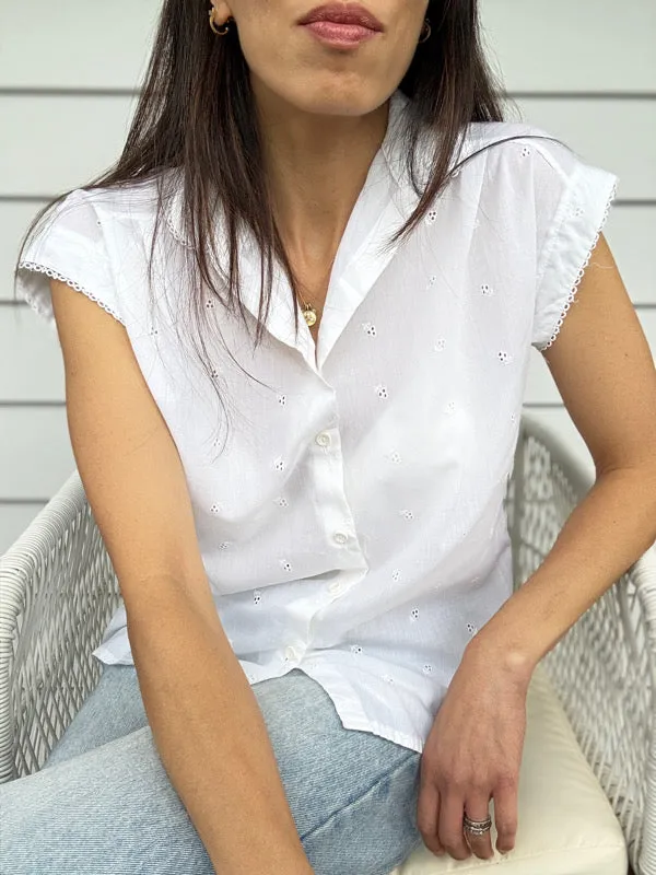 Vintage White Embroidered Cotton Shirt – No. 9 sold by All the Wild Roses product image thumbnail 4