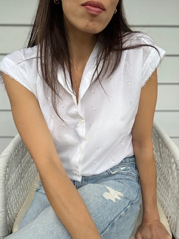 Vintage White Embroidered Cotton Shirt – No. 9 sold by All the Wild Roses product image thumbnail 5