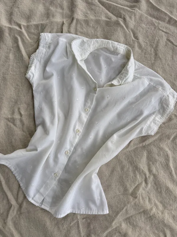 Vintage White Embroidered Cotton Shirt – No. 9 sold by All the Wild Roses product image thumbnail 3