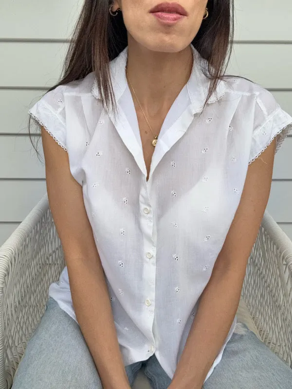 Vintage White Embroidered Cotton Shirt – No. 9 sold by All the Wild Roses product image thumbnail 2