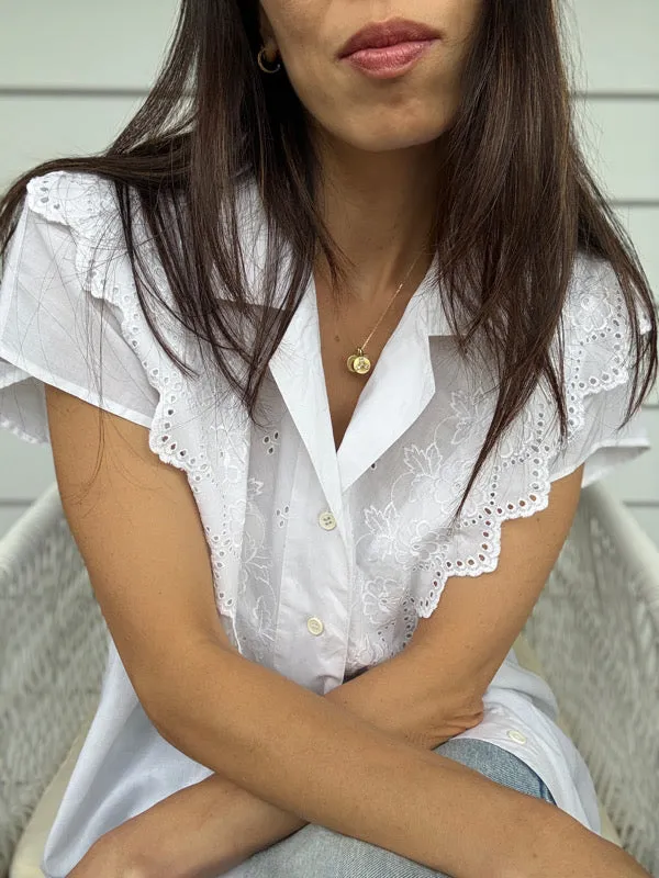 Vintage White Embroidered Cotton Shirt – No. 8 sold by All the Wild Roses product image thumbnail 4