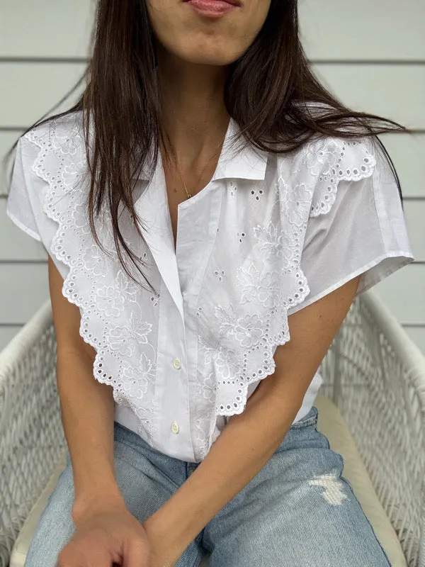 Vintage White Embroidered Cotton Shirt – No. 8 sold by All the Wild Roses product image thumbnail 3