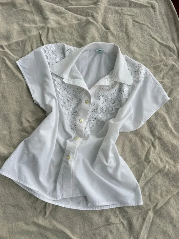 Vintage White Embroidered Cotton Shirt – No. 7 sold by All the Wild Roses product image thumbnail 3
