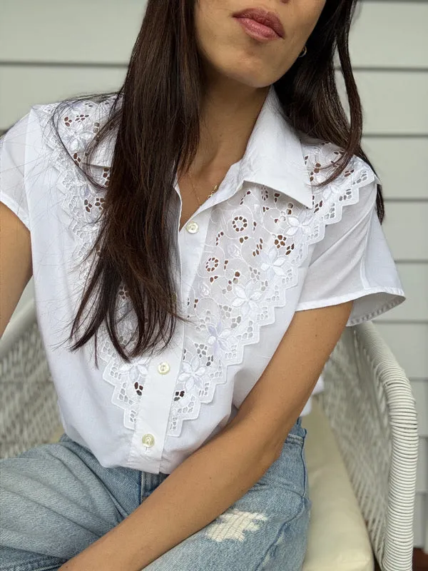 Vintage White Embroidered Cotton Shirt – No. 7 sold by All the Wild Roses product image thumbnail 2