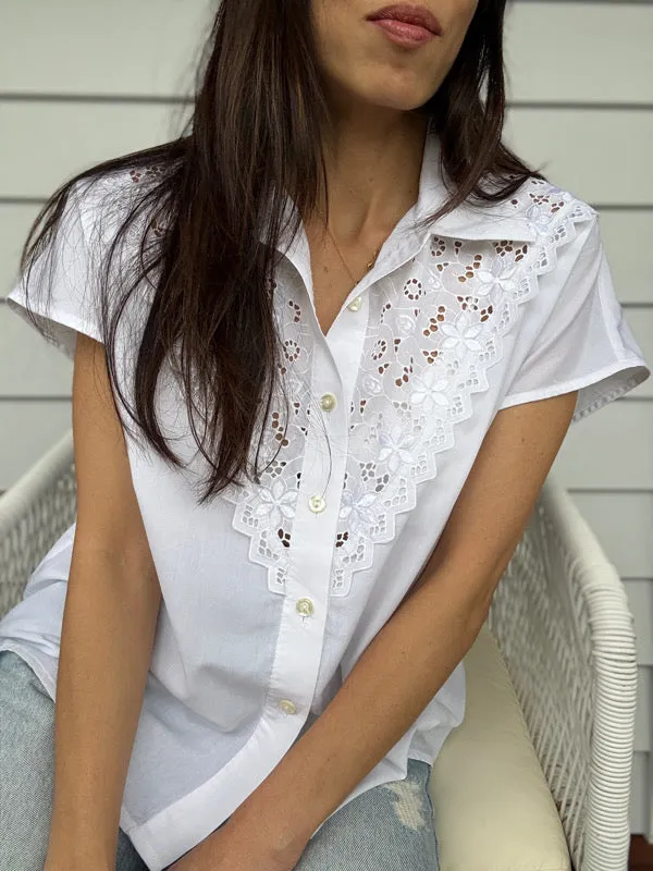 Vintage White Embroidered Cotton Shirt – No. 7 sold by All the Wild Roses product image thumbnail 4