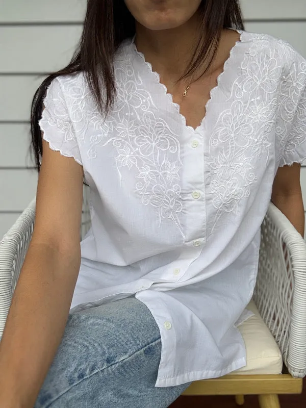 Vintage White Embroidered Cotton Shirt – No. 4 sold by All the Wild Roses