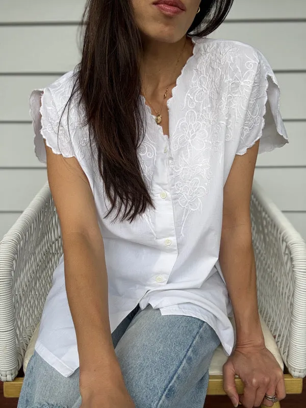 Vintage White Embroidered Cotton Shirt – No. 4 sold by All the Wild Roses product image thumbnail 3