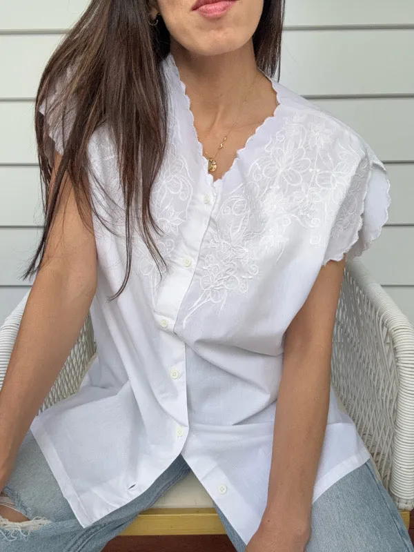 Vintage White Embroidered Cotton Shirt – No. 4 sold by All the Wild Roses product image thumbnail 2
