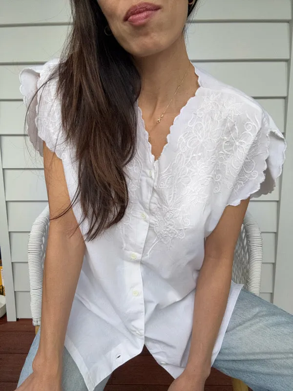 Vintage White Embroidered Cotton Shirt – No. 4 sold by All the Wild Roses product image thumbnail 4