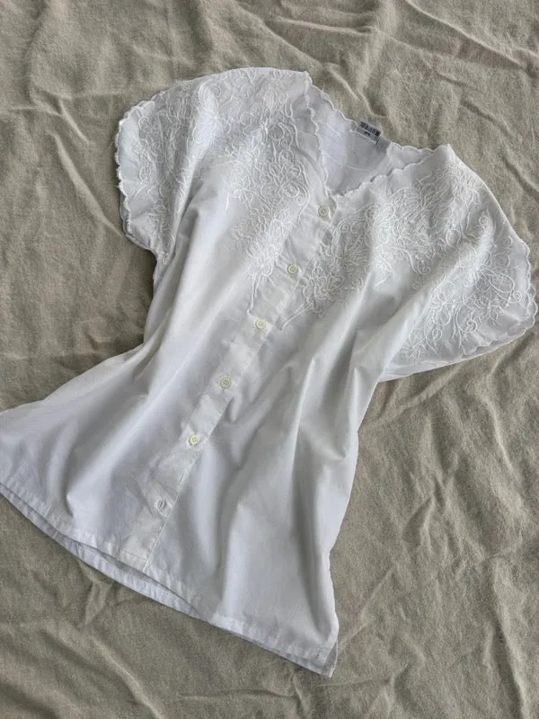 Vintage White Embroidered Cotton Shirt – No. 4 sold by All the Wild Roses product image thumbnail 5