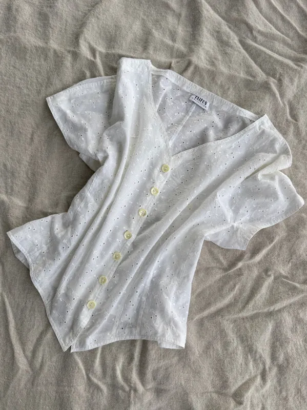 Vintage White Embroidered Cotton Shirt – No. 1 sold by All the Wild Roses product image thumbnail 3