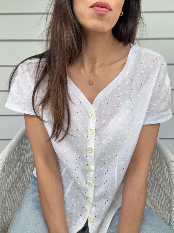 Vintage White Embroidered Cotton Shirt – No. 1 sold by All the Wild Roses product image thumbnail 2