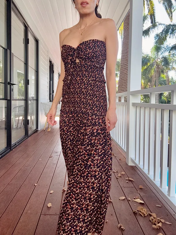 Floral Smocked Strapless Maxi Dress sold by All the Wild Roses