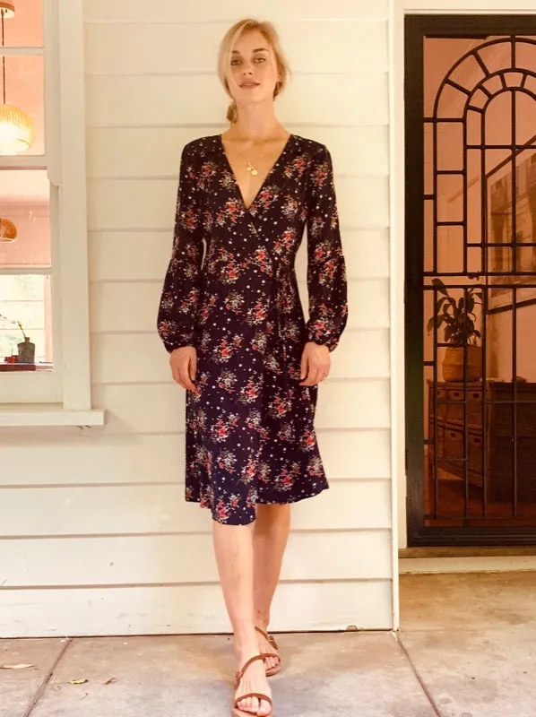 Françoise Black Print Long Sleeve Wrap Dress sold by All the Wild Roses product image thumbnail 3